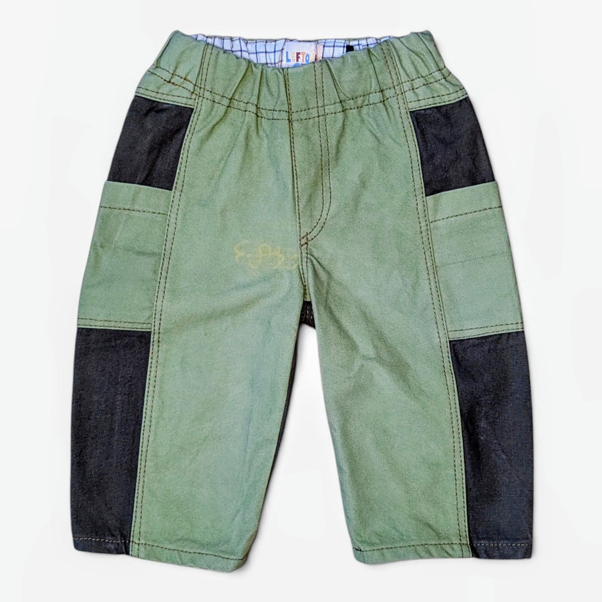 Leftovers Club Cameron Cargo toddler jeans in light and dark green canvas