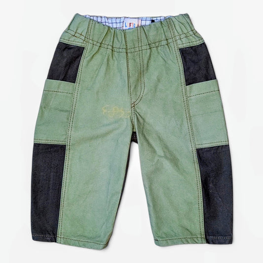 Leftovers Club Cameron Cargo toddler jeans in light and dark green canvas