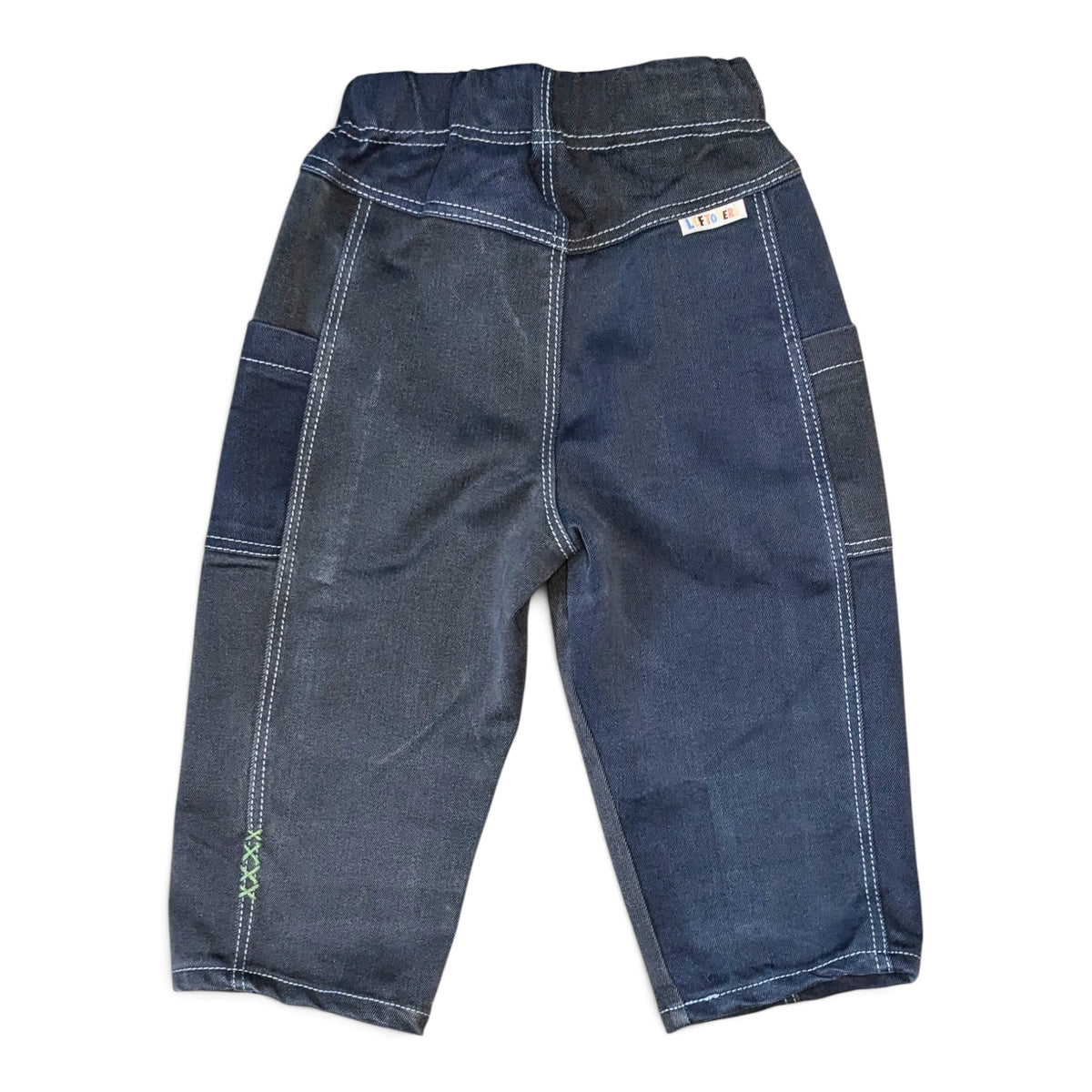 Leftovers Club Cameron Cargo toddler jeans in dark blue and olive green drill