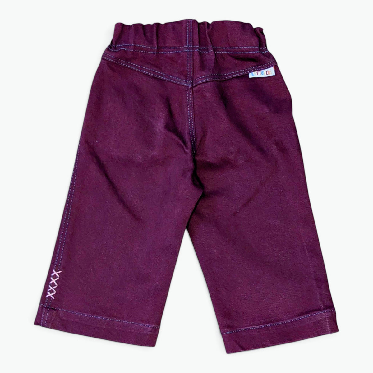 Leftovers Club Sammy Sailor Jeans for toddlers in maroon denim with contrast blue stitching