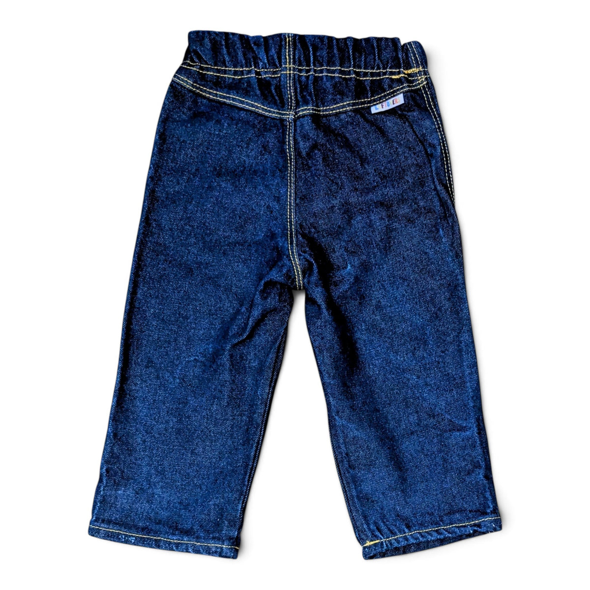 LEFTOVERS CLUB STEVIE STRAIGHT JEANS IN DARK INDIGO RINSE WASH WITH GOLD TOP STITCHING
