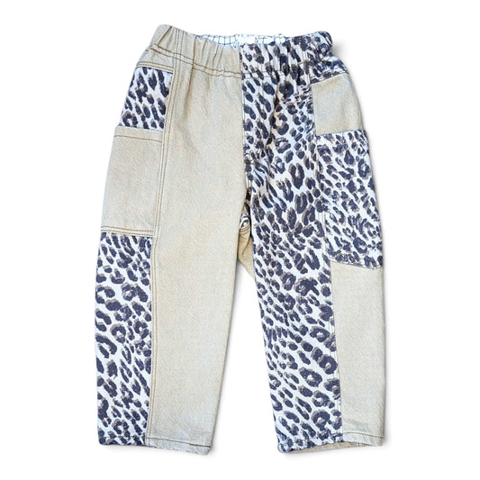 LEFTOVERS CLUB CAMERON CARGOS IN MIXED LEOPARD PRINT AND TAN DRILL