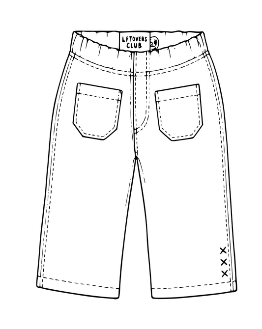 Black and white line art illustration of a pair of Leftovers Club Sammy Sailor jeans.
