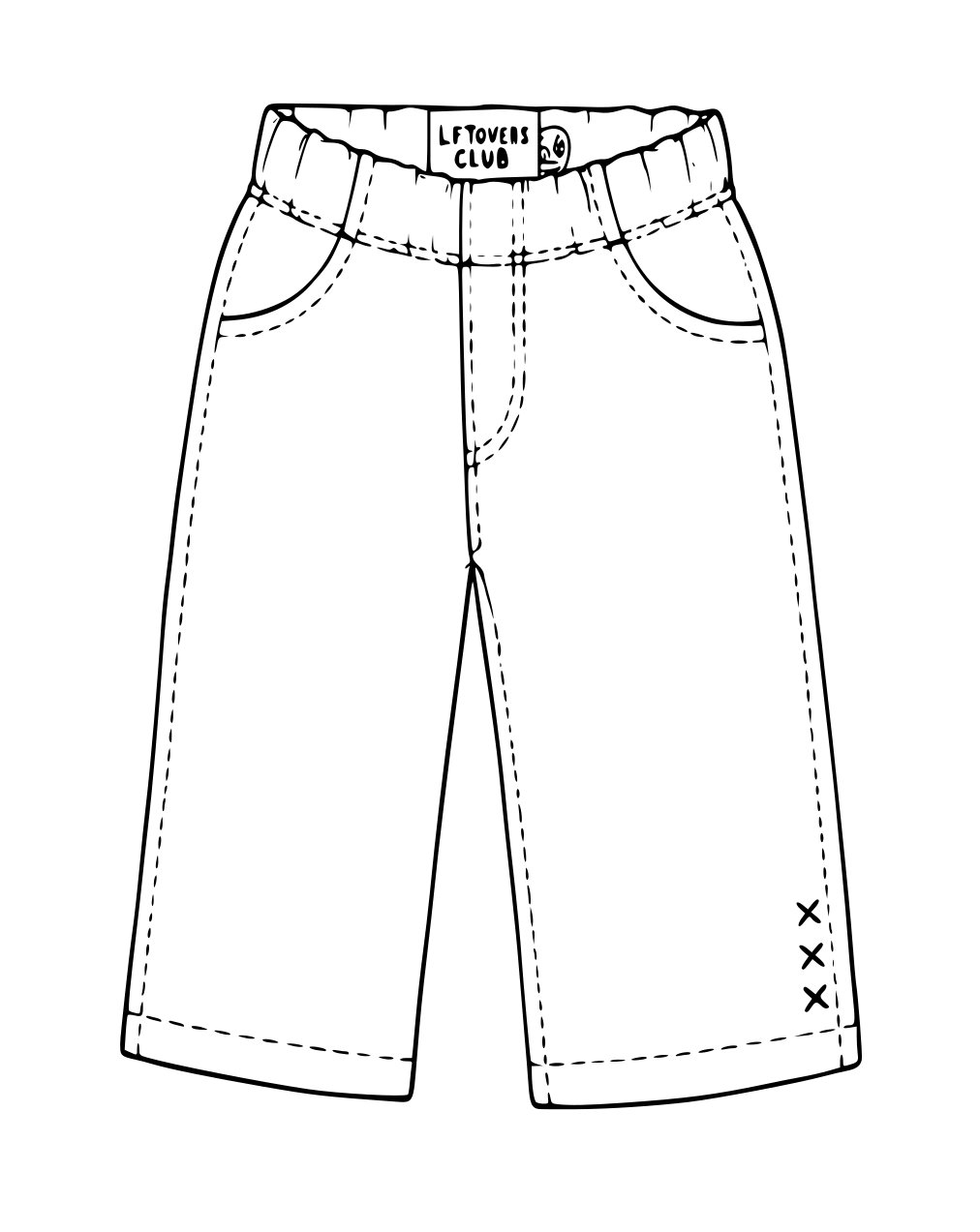 Black and white line art sketch of a pair of Leftovers Club Stevie Straight jeans.